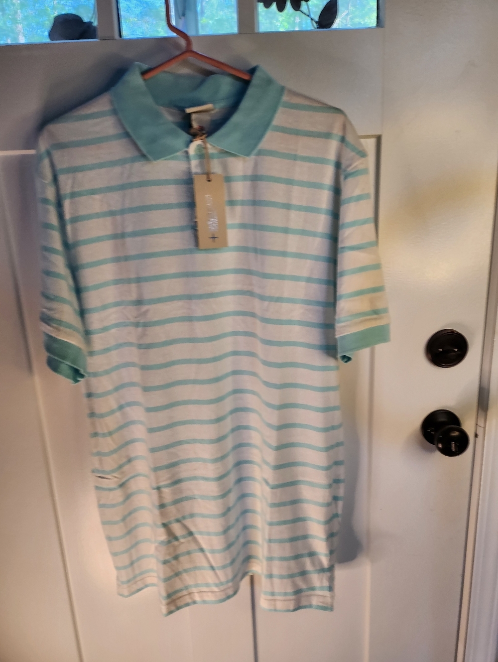Classic Striped Polo Shirt in Light Blue and White
